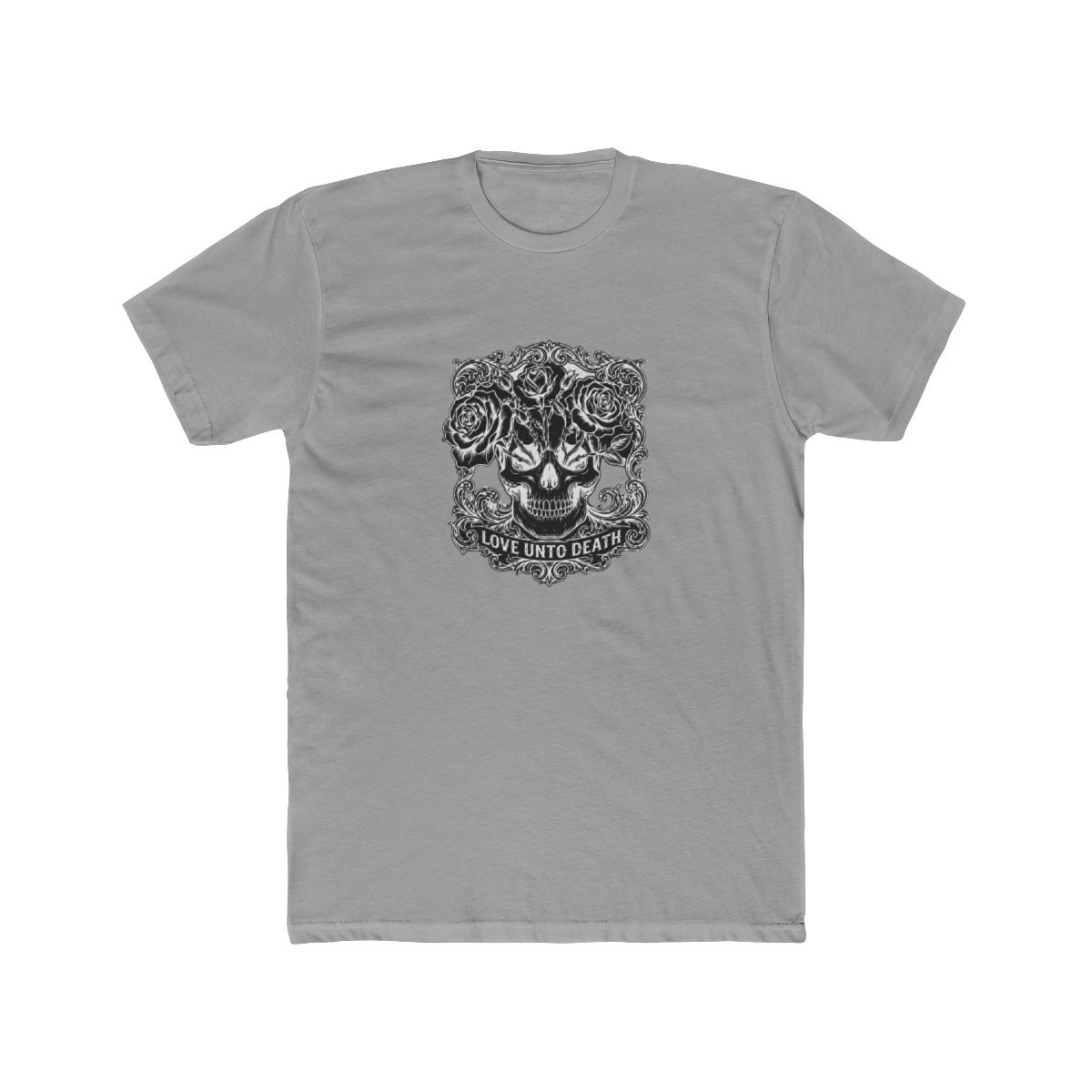 Love Unto Death Gothic Skull Roses T Shirt - Dark Romance Gift - alternate angle 2, merchandise
