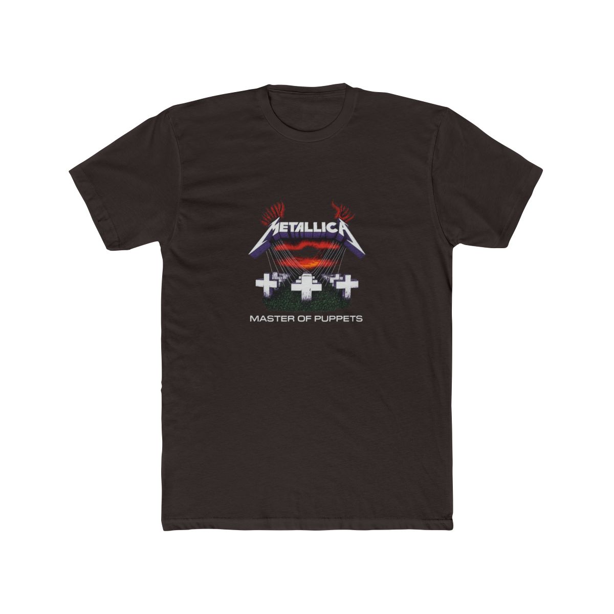 Black sleeveless dress with a lace trim. The dress features a graphic print of the band Metallica's "Master of Puppets" album cover - alternate angle 2, merchandise